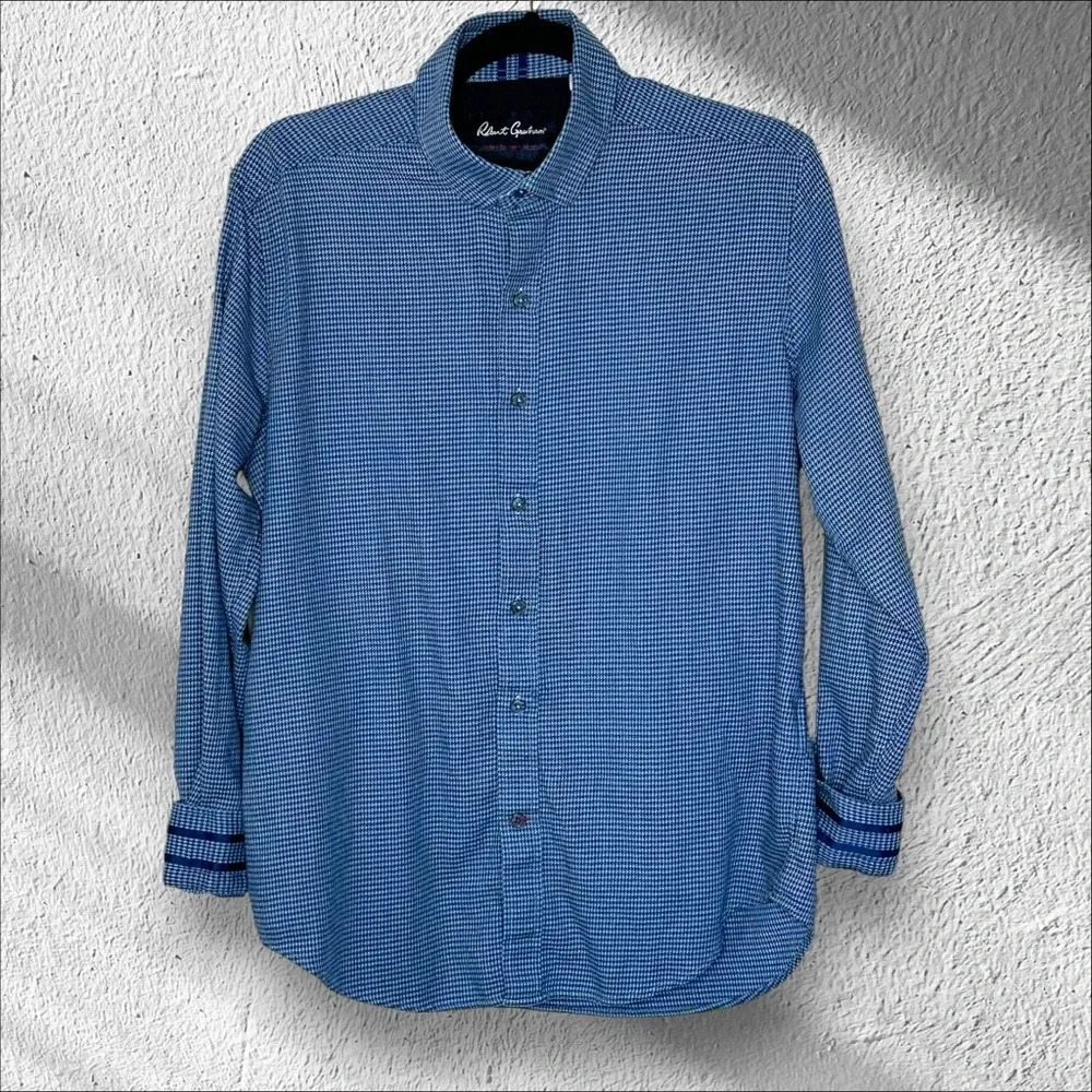 Robert Graham Size Medium Tailored Fit Flip Cuff‎ Long Sleeve Blue Plaid Classic